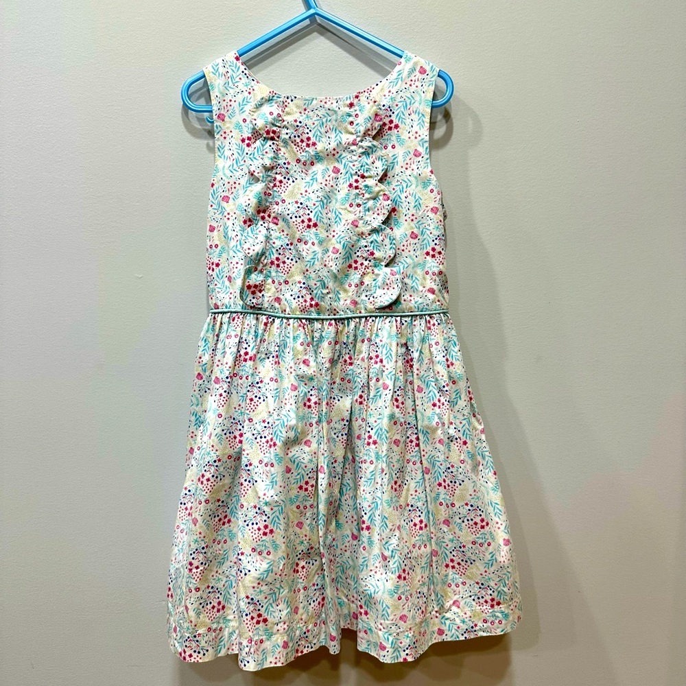 Girls white floral dress with light blue piping at waist - size 8 years